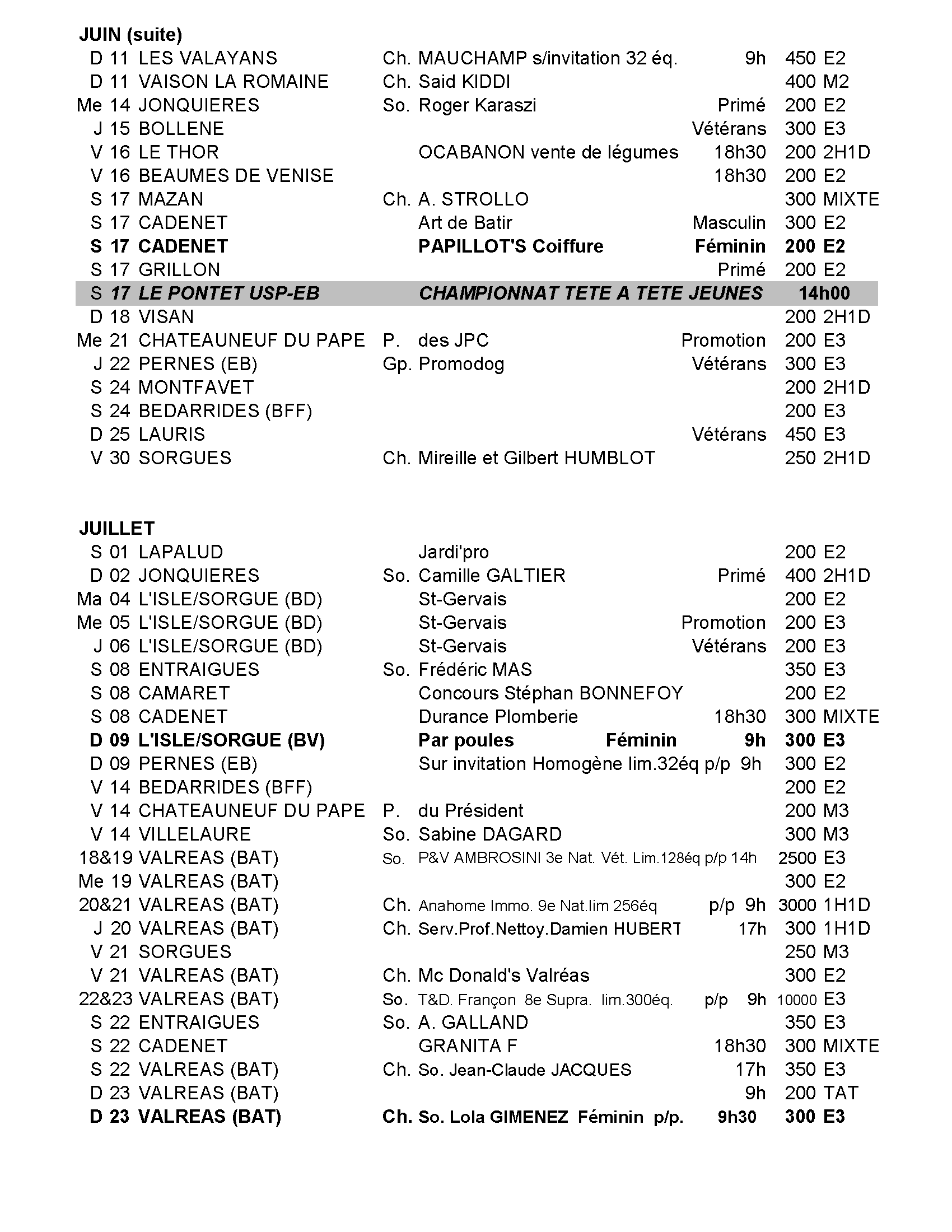 Calendrier Juin Juil