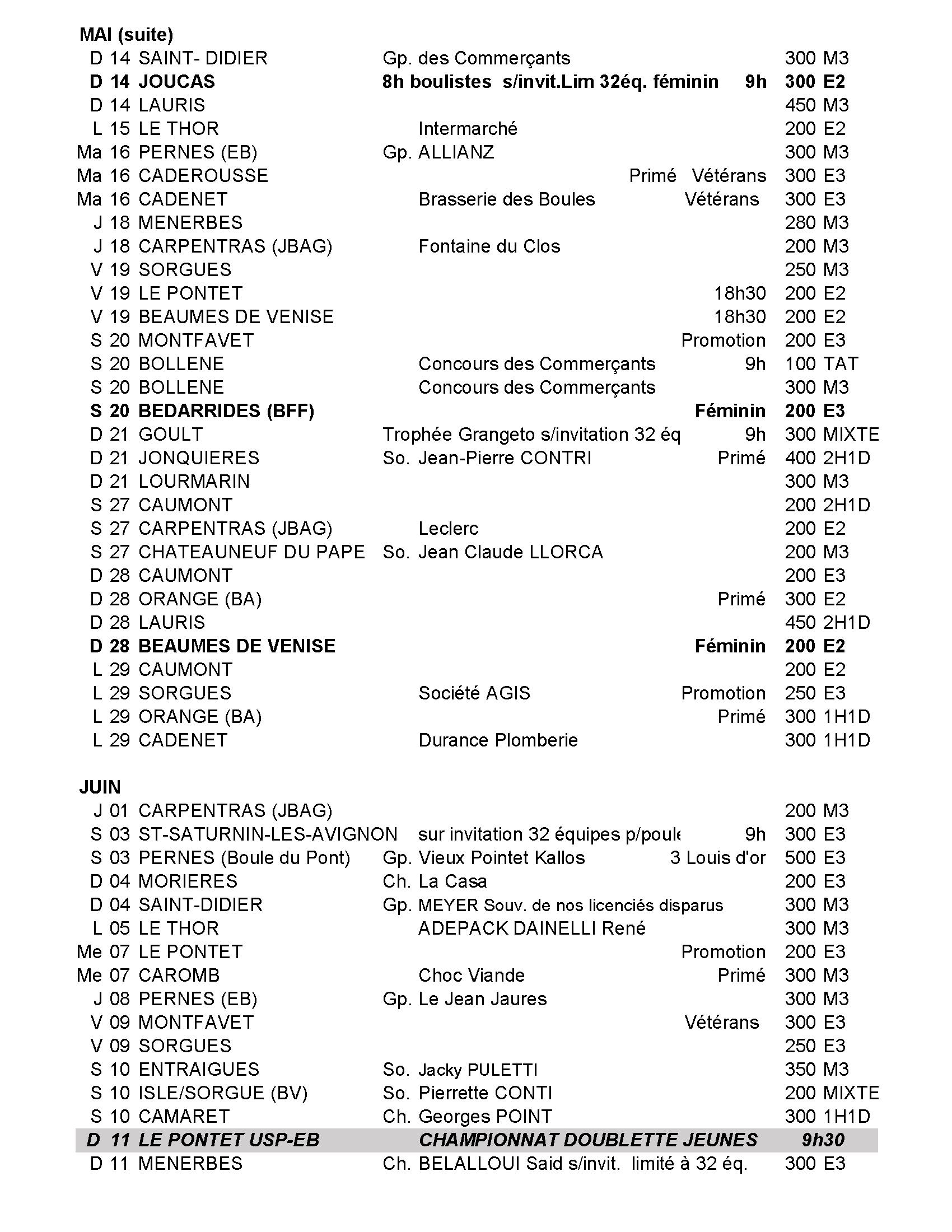 Calendrier MJ