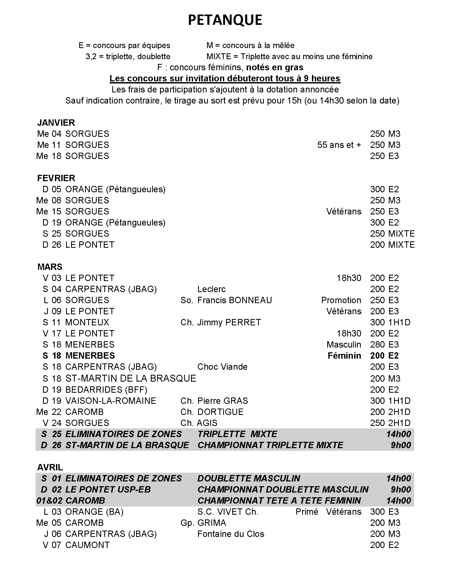 Calendrier  JA