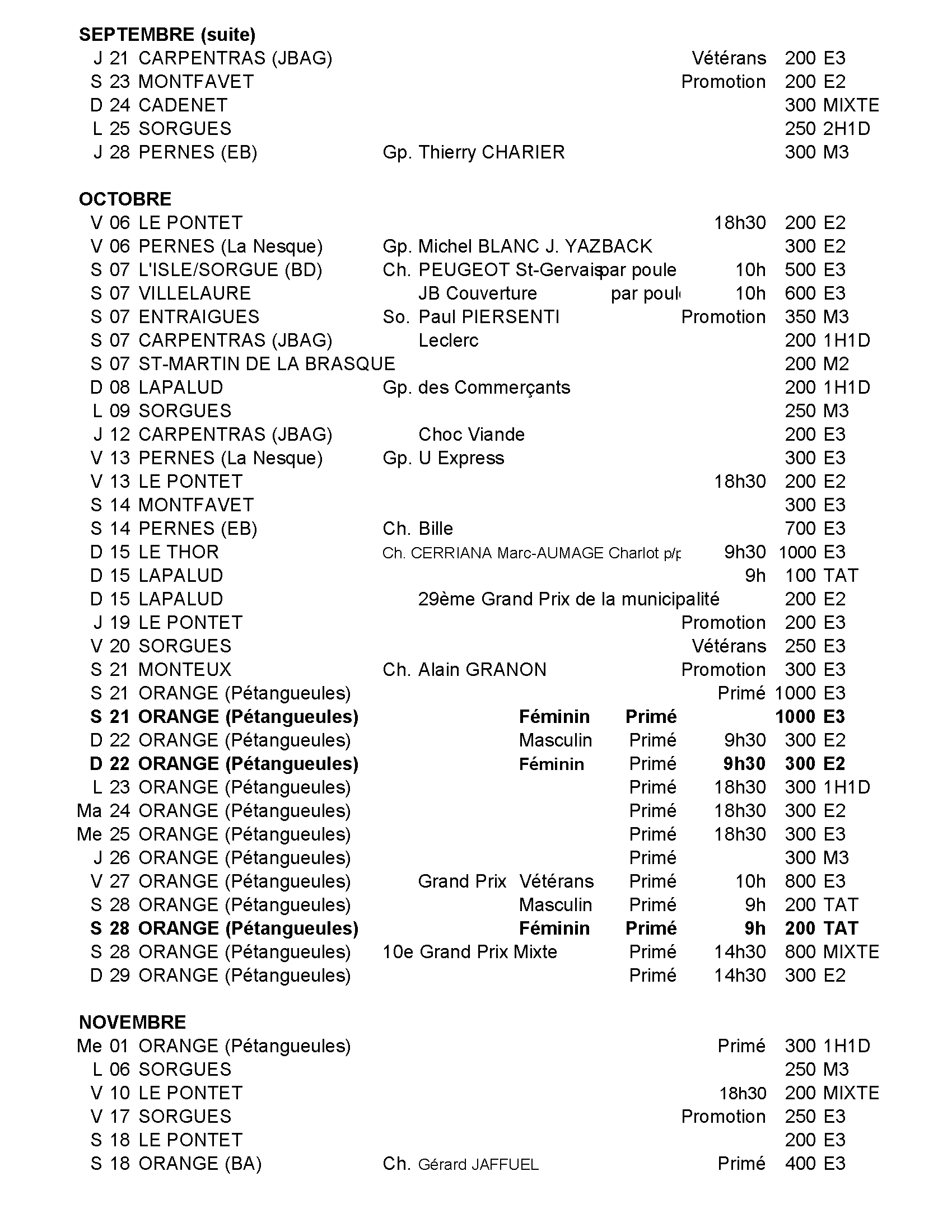 Calendrier  S N